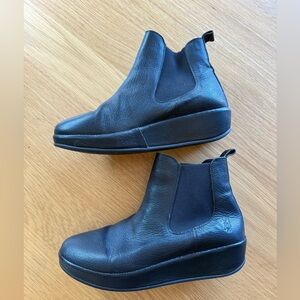 Fly London Bran Black Leather Ankle Boots Sz 38/7.5/8